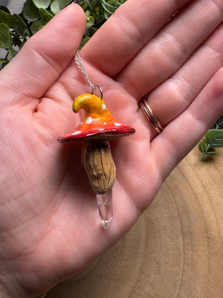 Whimsical Crystal Mushroom Necklace by Copper Ashes