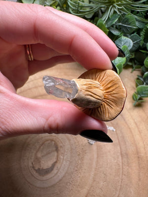 Whimsical Crystal Mushroom Necklace detail view by Copper Ashes
