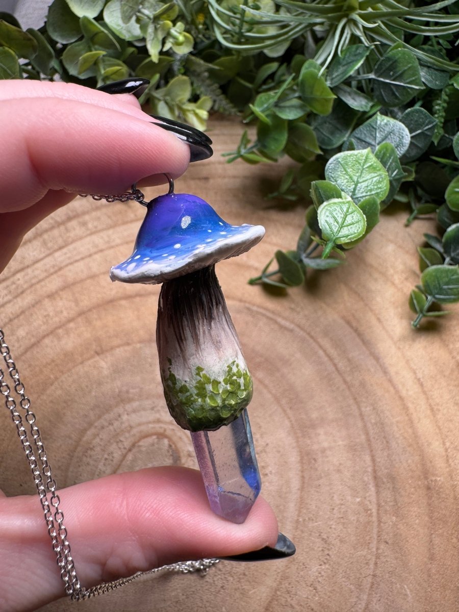Whimsical Crystal Mushroom Necklace by Copper Ashes