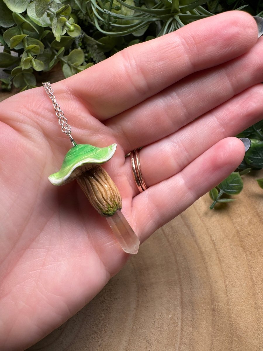 Whimsical Crystal Mushroom Necklace by Copper Ashes
