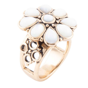 White Hibiscus Mother of Pearl and Golden Ring by Barse Jewelry