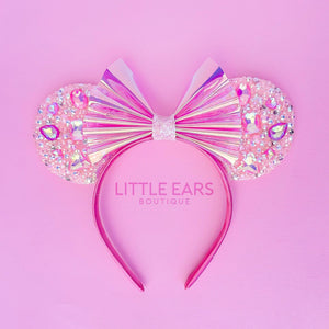 White Iridescent Sparkle Ears by Little Ears Boutique, scented candle detail photo 2
