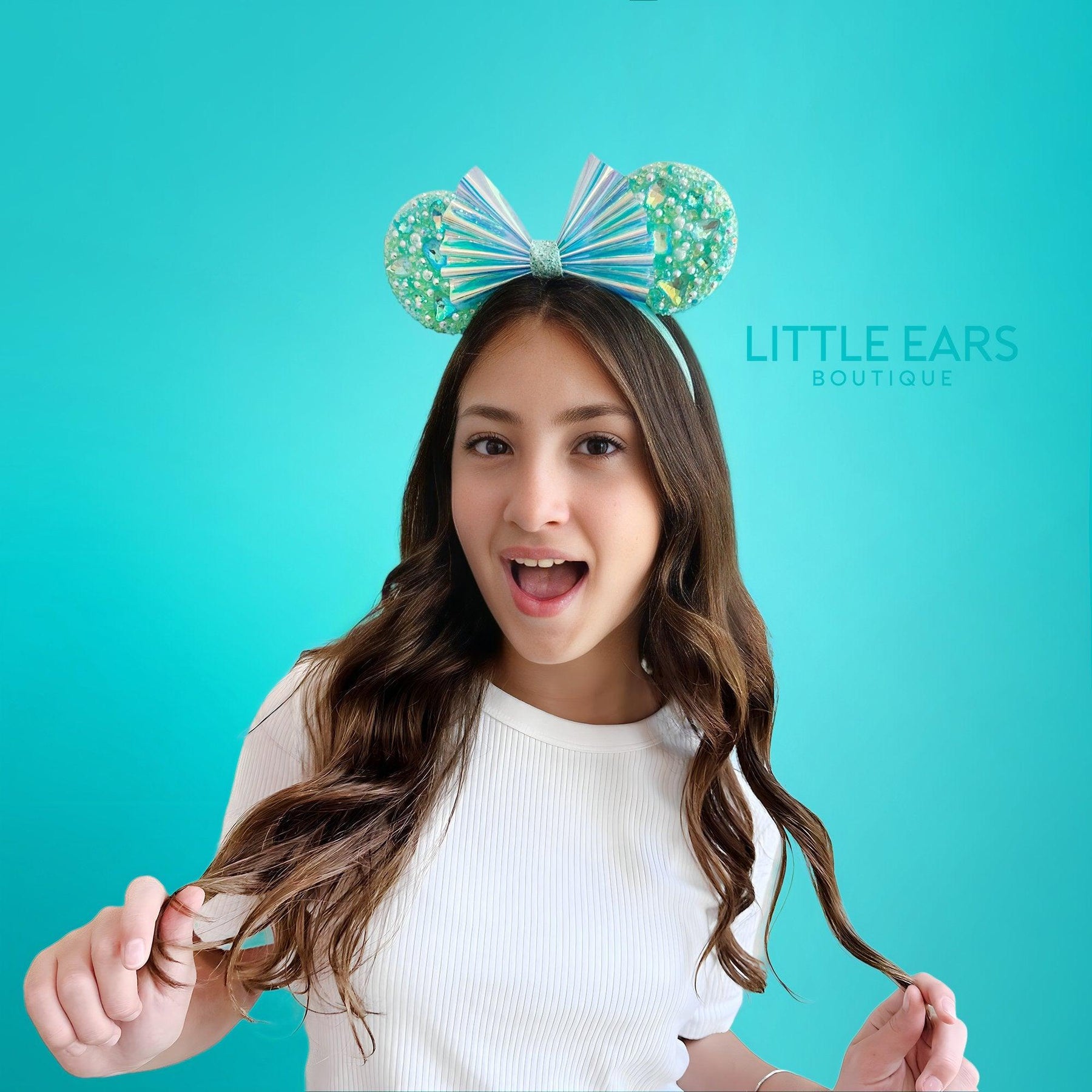 White Iridescent Sparkle Ears by Little Ears Boutique, scented candle detail photo 8