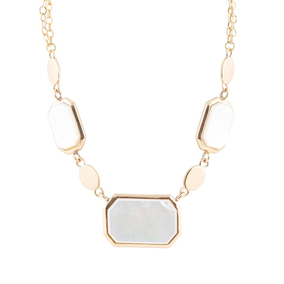 White Mother of Pearl and Golden Bronze Statement Necklace by Barse Jewelry