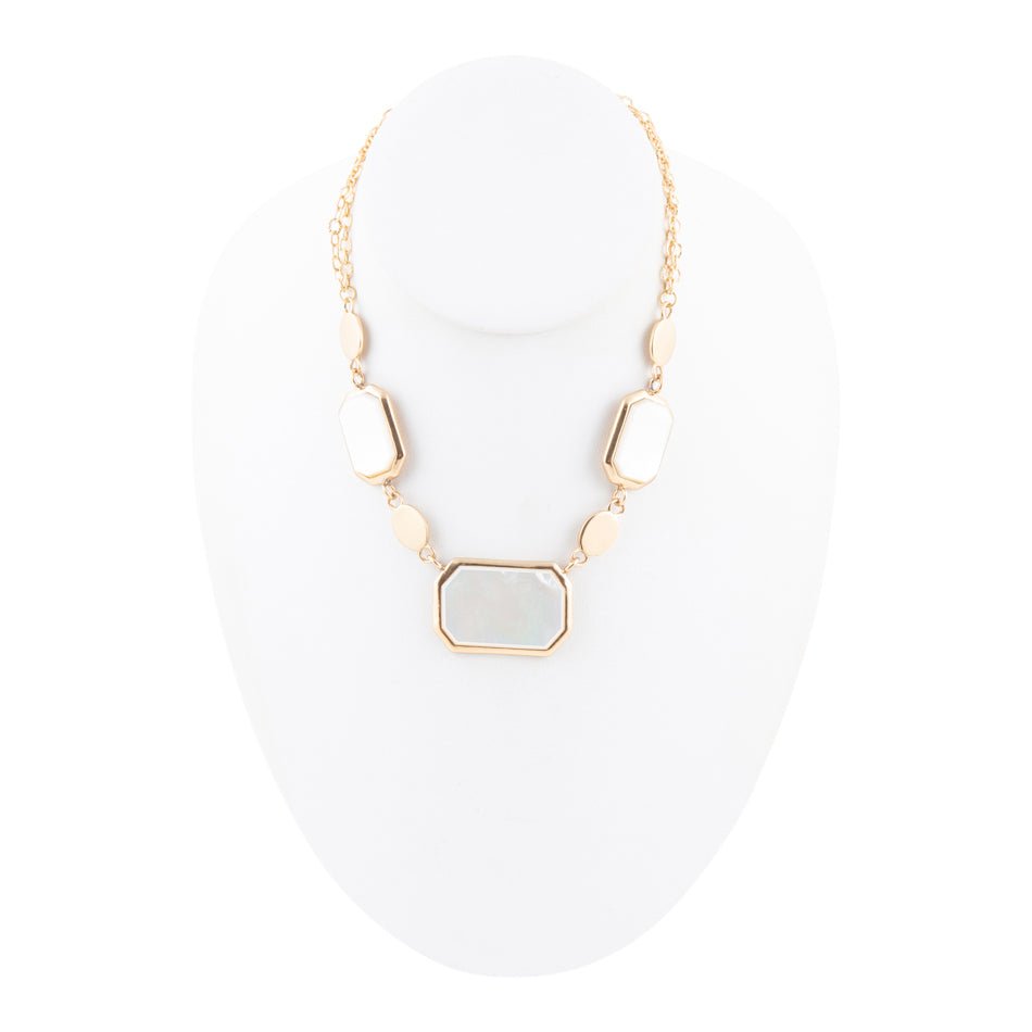 White Mother of Pearl and Golden Bronze Statement Necklace detail view by Barse Jewelry