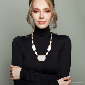 White Mother of Pearl and Golden Bronze Statement Necklace detail view by Barse Jewelry