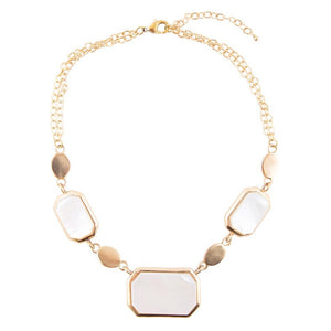 White Mother of Pearl and Golden Bronze Statement Necklace detail view by Barse Jewelry