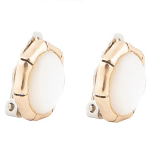 White Mother of Pearl Golden Bamboo Clip Earrings detail view by Barse Jewelry