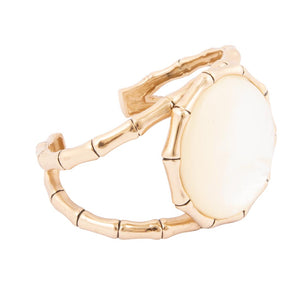 White Mother of Pearl Golden Bamboo Cuff Bracelet by Barse Jewelry