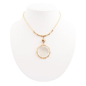 White Mother of Pearl Golden Statement Pendant Necklace detail view by Barse Jewelry