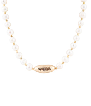 White Pearl Golden Beaded Strand Necklace by Barse Jewelry