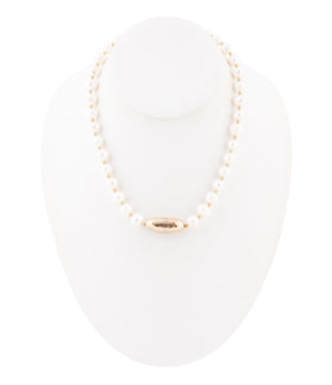 White Pearl Golden Beaded Strand Necklace detail view by Barse Jewelry