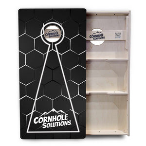 Glow Hole Black Backgound Cornhole Boards - Professional Tournament Series