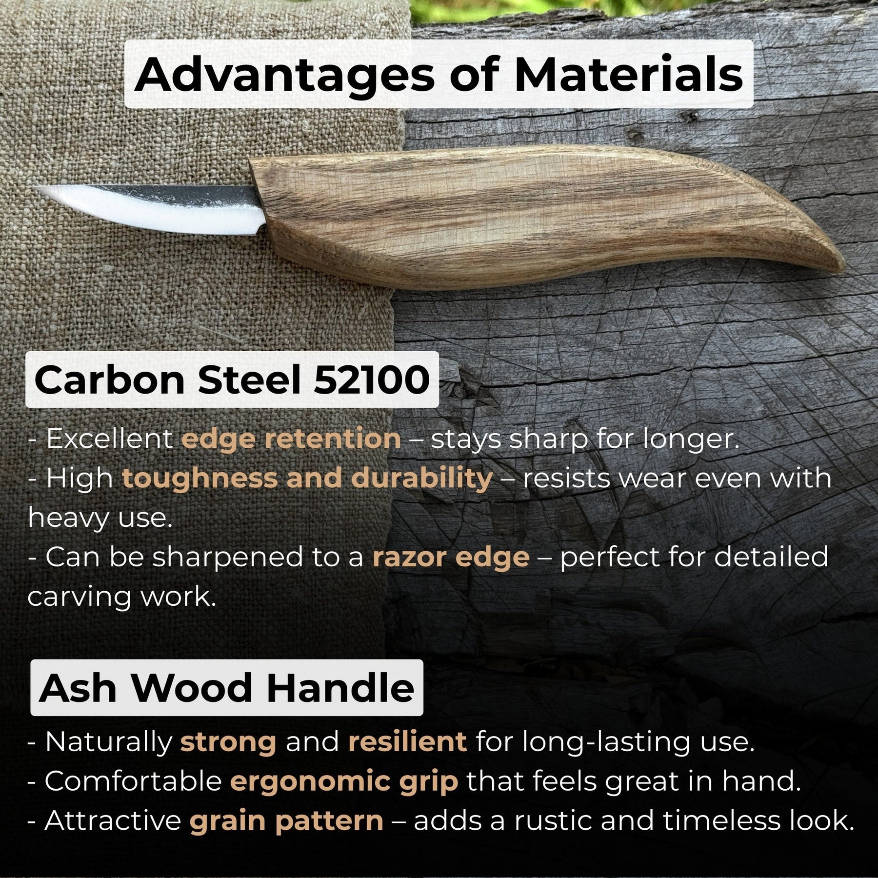 Whittling Knife for Wood Carving, 4.5 cm (1.77 inches) detail view by Sharky Forged Steel Tools