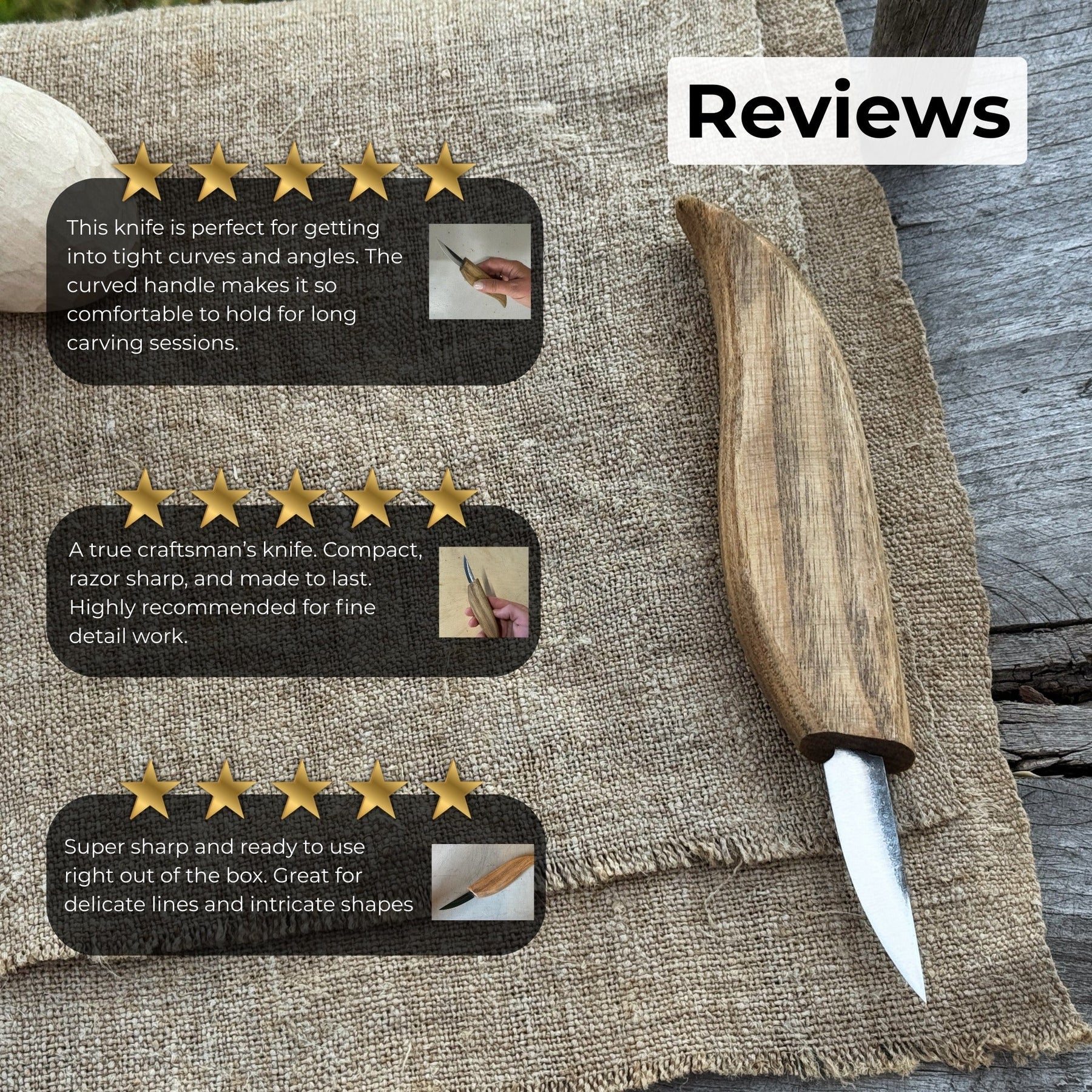 Whittling Knife for Wood Carving, 4.5 cm (1.77 inches) detail view by Sharky Forged Steel Tools