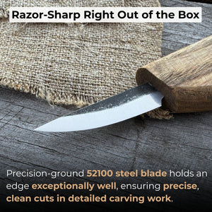 Whittling Knife for Wood Carving, 4.5 cm (1.77 inches) detail view by Sharky Forged Steel Tools