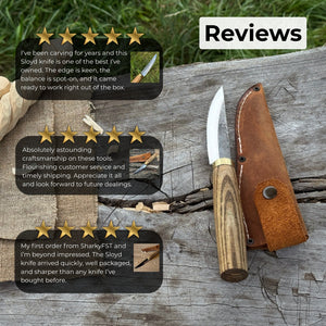 Whittling Sloyd Knife with Leather Sheath, 10 cm (3.94 inches) detail view by Sharky Forged Steel Tools
