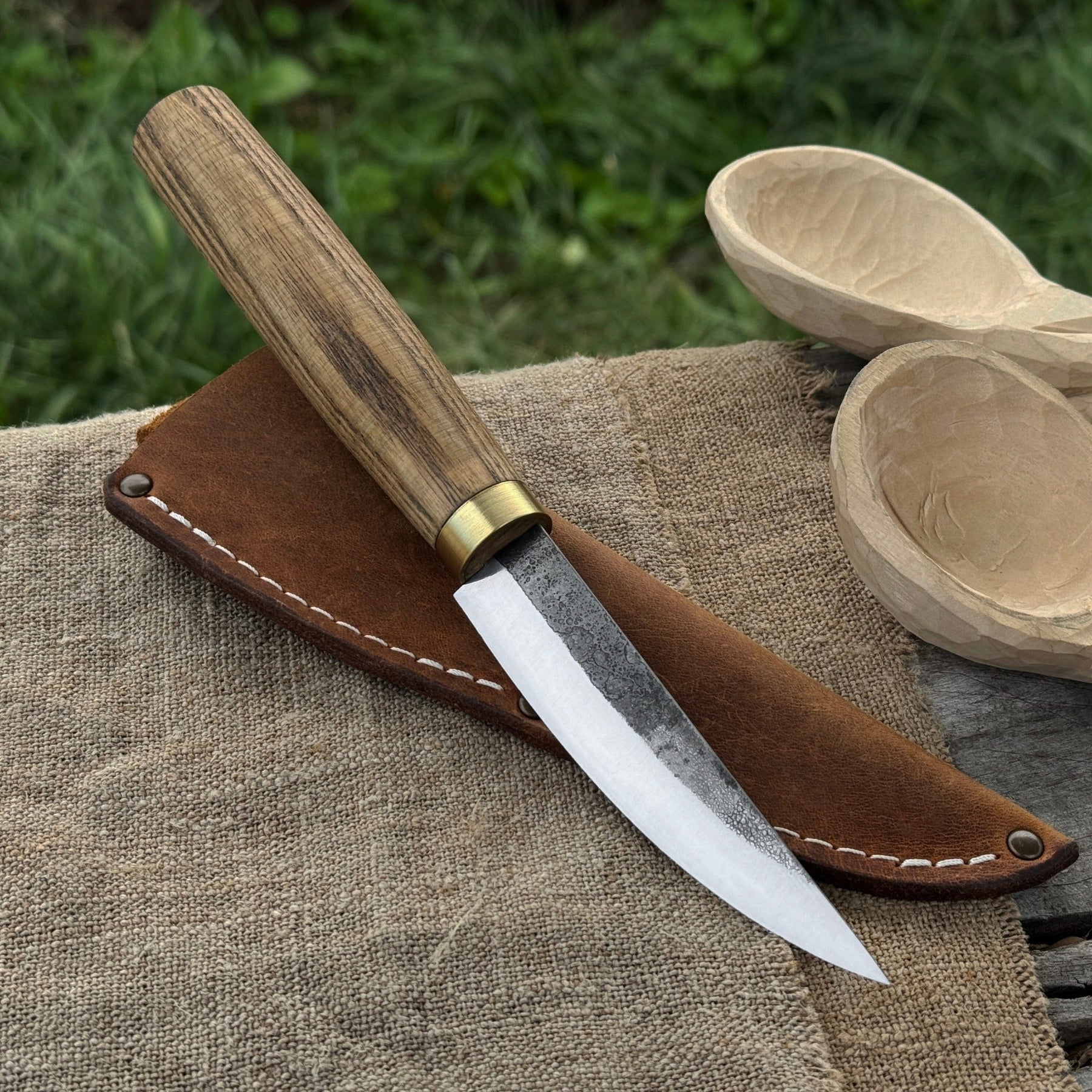 Whittling Sloyd Knife with Leather Sheath, 10 cm (3.94 inches) by Sharky Forged Steel Tools
