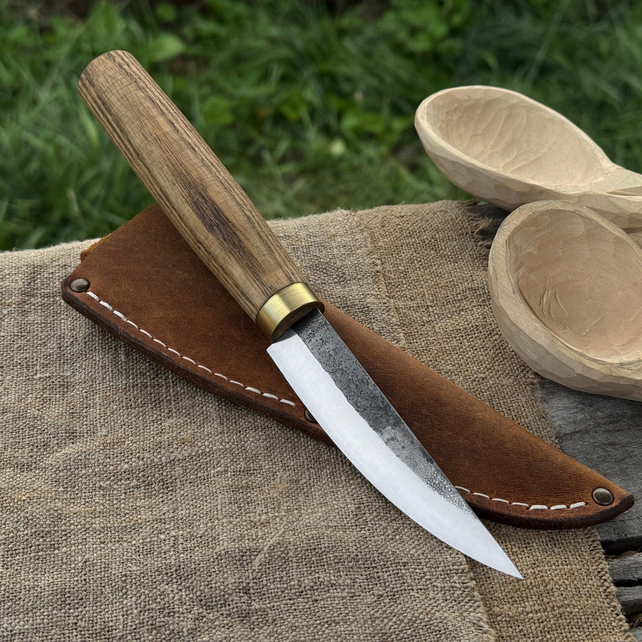 Whittling Sloyd Knife with Leather Sheath, 10 cm (3.94 inches) by Sharky Forged Steel Tools
