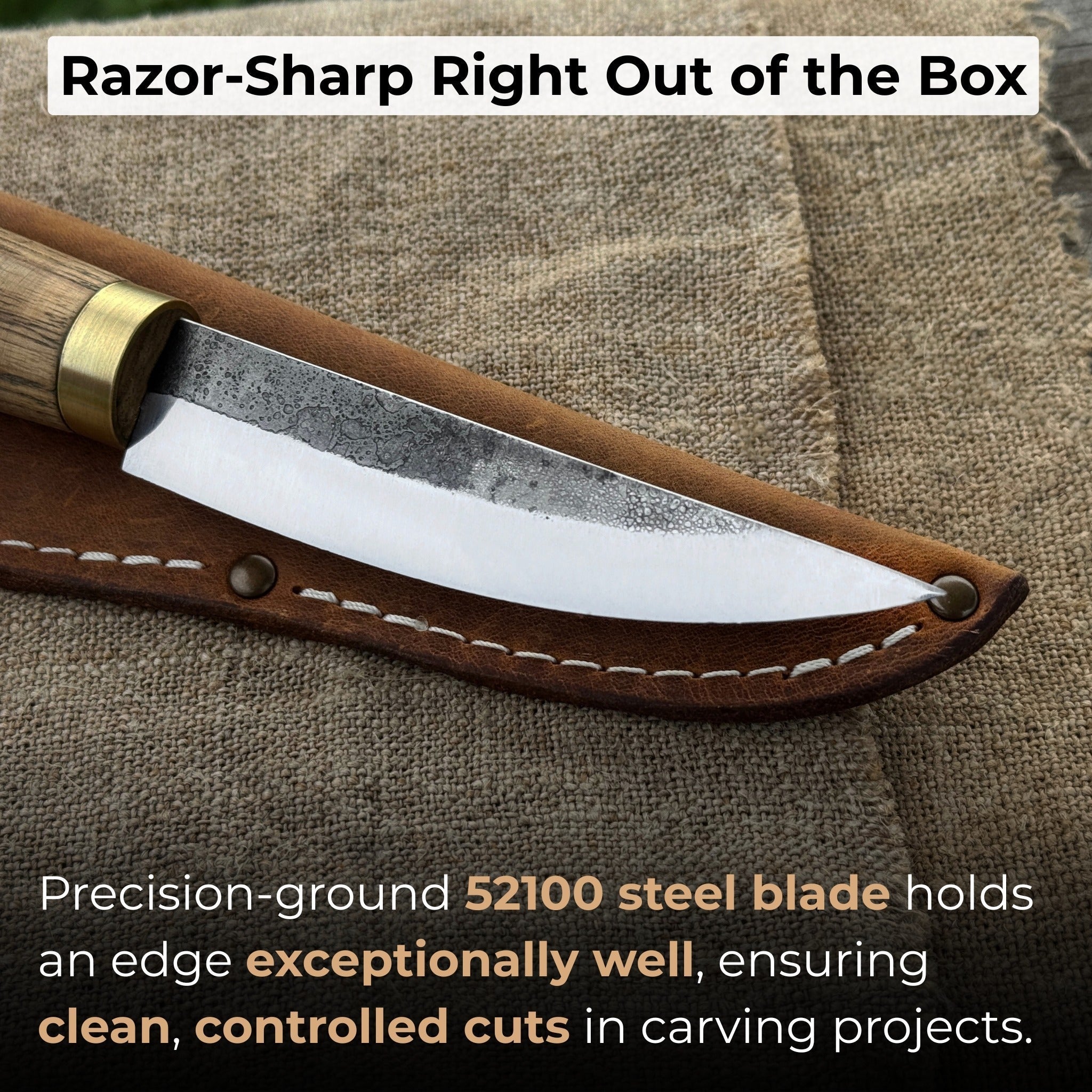 Whittling Sloyd Knife with Leather Sheath, 10 cm (3.94 inches) detail view by Sharky Forged Steel Tools
