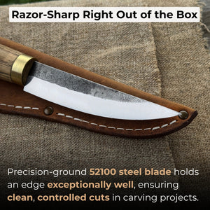 Whittling Sloyd Knife with Leather Sheath, 10 cm (3.94 inches) detail view by Sharky Forged Steel Tools