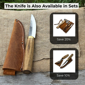 Whittling Sloyd Knife with Leather Sheath, 10 cm (3.94 inches) detail view by Sharky Forged Steel Tools