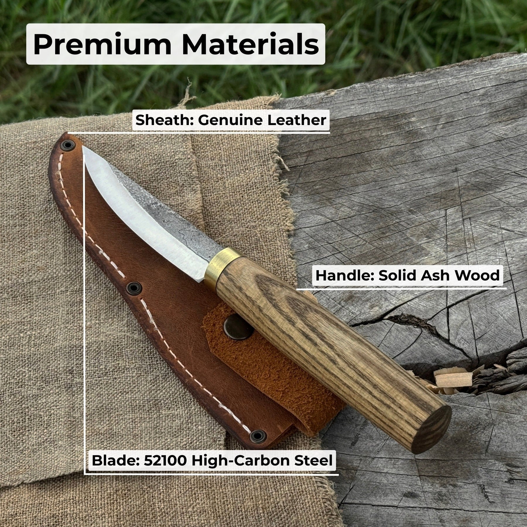 Whittling Sloyd Knife with Leather Sheath, 10 cm (3.94 inches) detail view by Sharky Forged Steel Tools