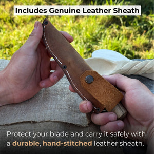 Whittling Sloyd Knife with Leather Sheath, 7.5 cm (2.95 inches) Blade detail view by Sharky Forged Steel Tools