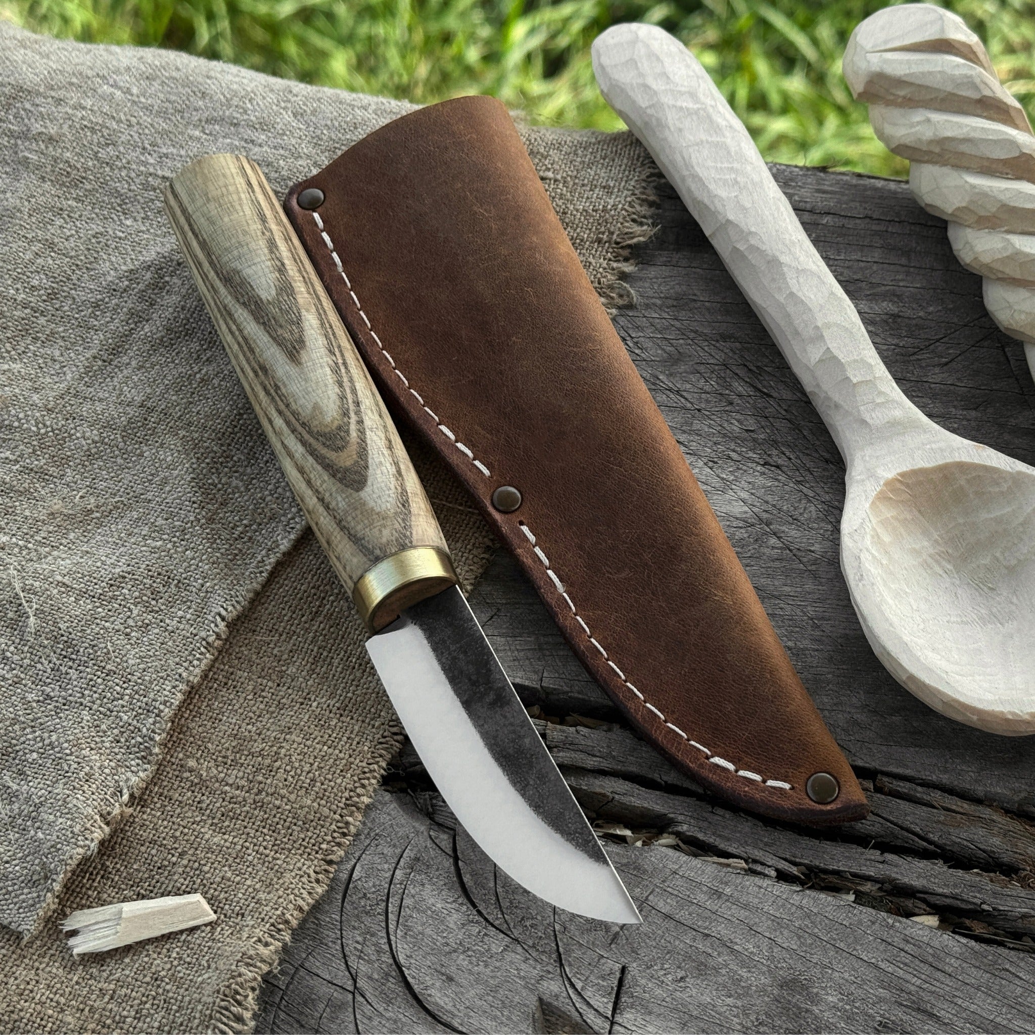 Whittling Sloyd Knife with Leather Sheath, 7.5 cm (2.95 inches) Blade by Sharky Forged Steel Tools
