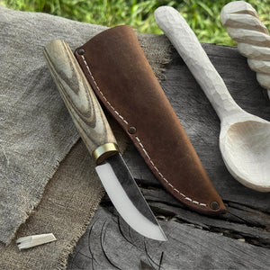Whittling Sloyd Knife with Leather Sheath, 7.5 cm (2.95 inches) Blade by Sharky Forged Steel Tools