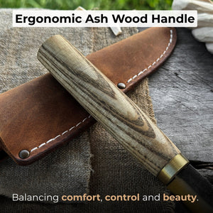 Whittling Sloyd Knife with Leather Sheath, 7.5 cm (2.95 inches) Blade detail view by Sharky Forged Steel Tools