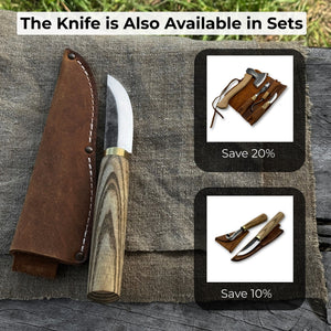 Whittling Sloyd Knife with Leather Sheath, 7.5 cm (2.95 inches) Blade detail view by Sharky Forged Steel Tools