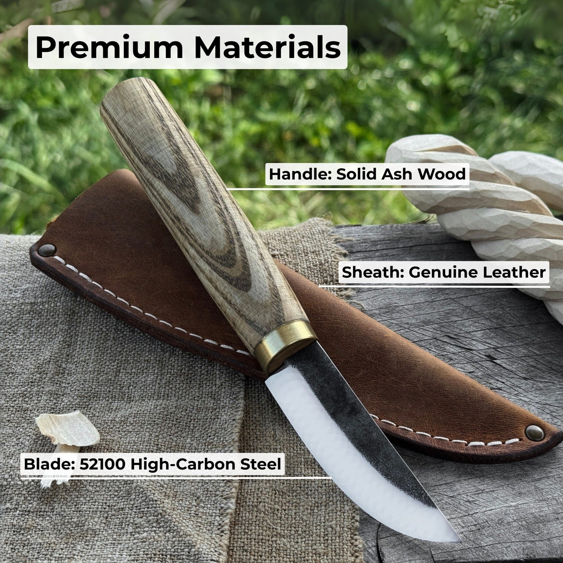 Whittling Sloyd Knife with Leather Sheath, 7.5 cm (2.95 inches) Blade detail view by Sharky Forged Steel Tools