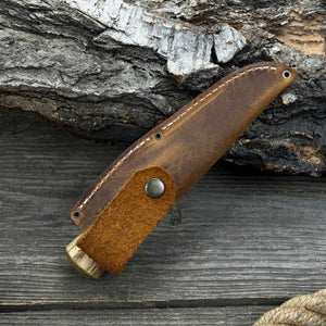 Whittling Sloyd Knife with Leather Sheath, 7.5 cm (2.95 inches) detail view by Sharky Forged Steel Tools