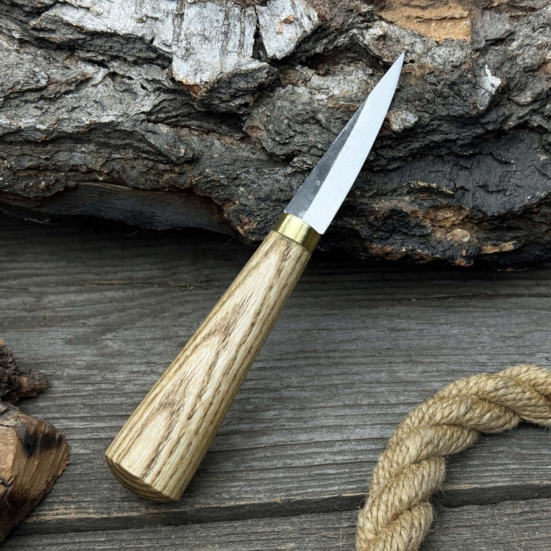 Whittling Sloyd Knife with Leather Sheath, 7.5 cm (2.95 inches) detail view by Sharky Forged Steel Tools