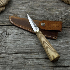 Whittling Sloyd Knife with Leather Sheath, 7.5 cm (2.95 inches) detail view by Sharky Forged Steel Tools