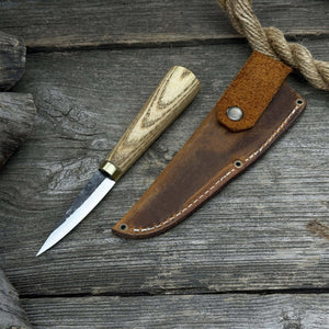 Whittling Sloyd Knife with Leather Sheath, 7.5 cm (2.95 inches) detail view by Sharky Forged Steel Tools