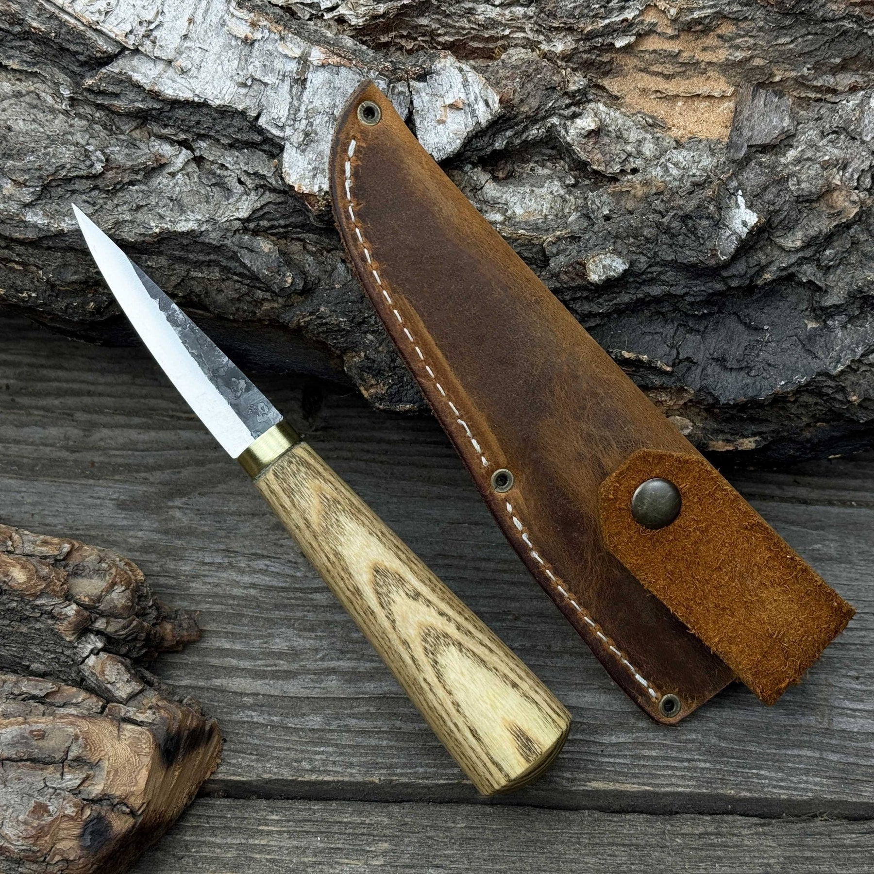 Whittling Sloyd Knife with Leather Sheath, 7.5 cm (2.95 inches) by Sharky Forged Steel Tools