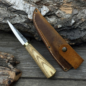 Whittling Sloyd Knife with Leather Sheath, 7.5 cm (2.95 inches) by Sharky Forged Steel Tools