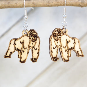 Gorilla Wooden Earrings | Wildlife Primate Animal Jewelry