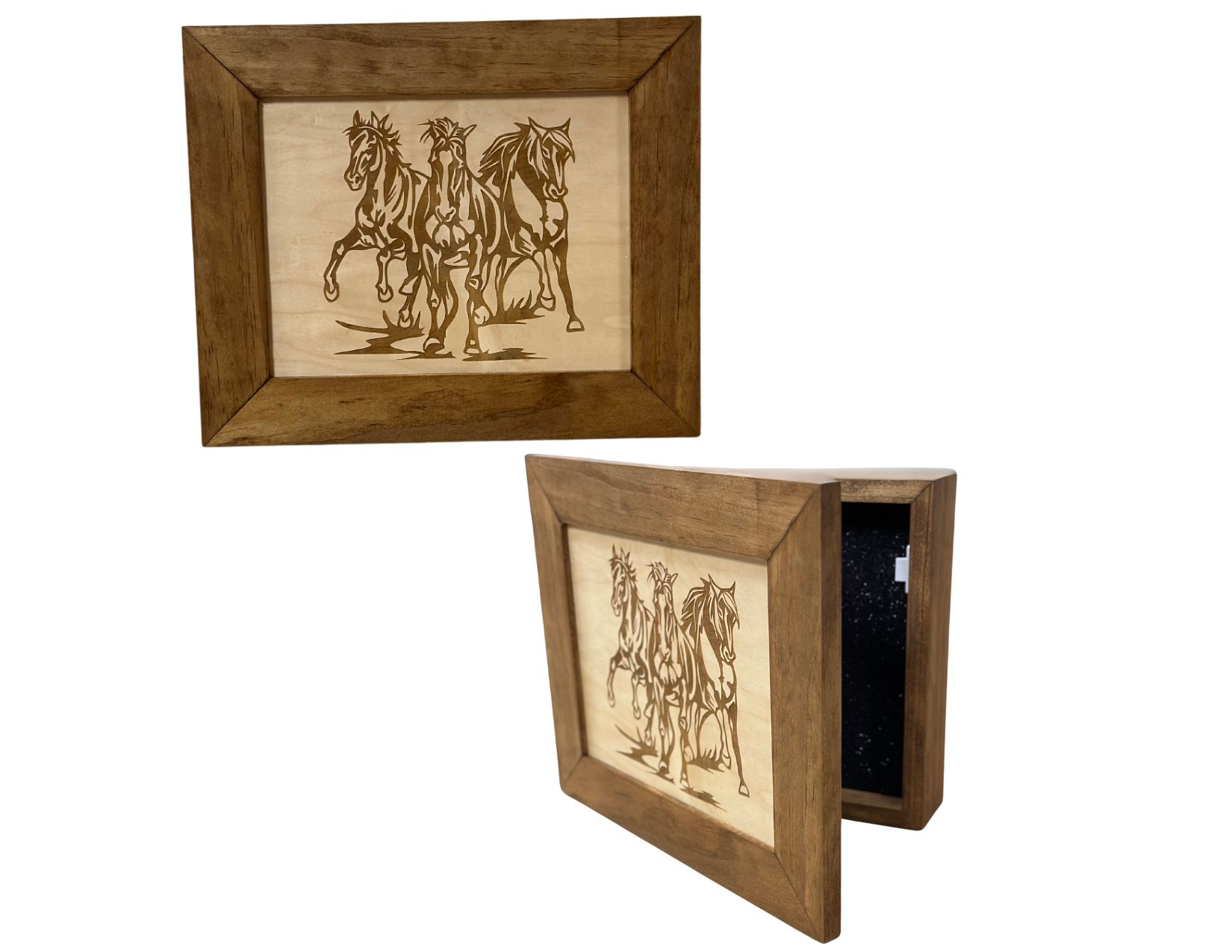 Wild Horses Gun Safe - Recessed In Wall or Wall Mounted Decorative Secure Gun Cabinet by Bellewood Designs