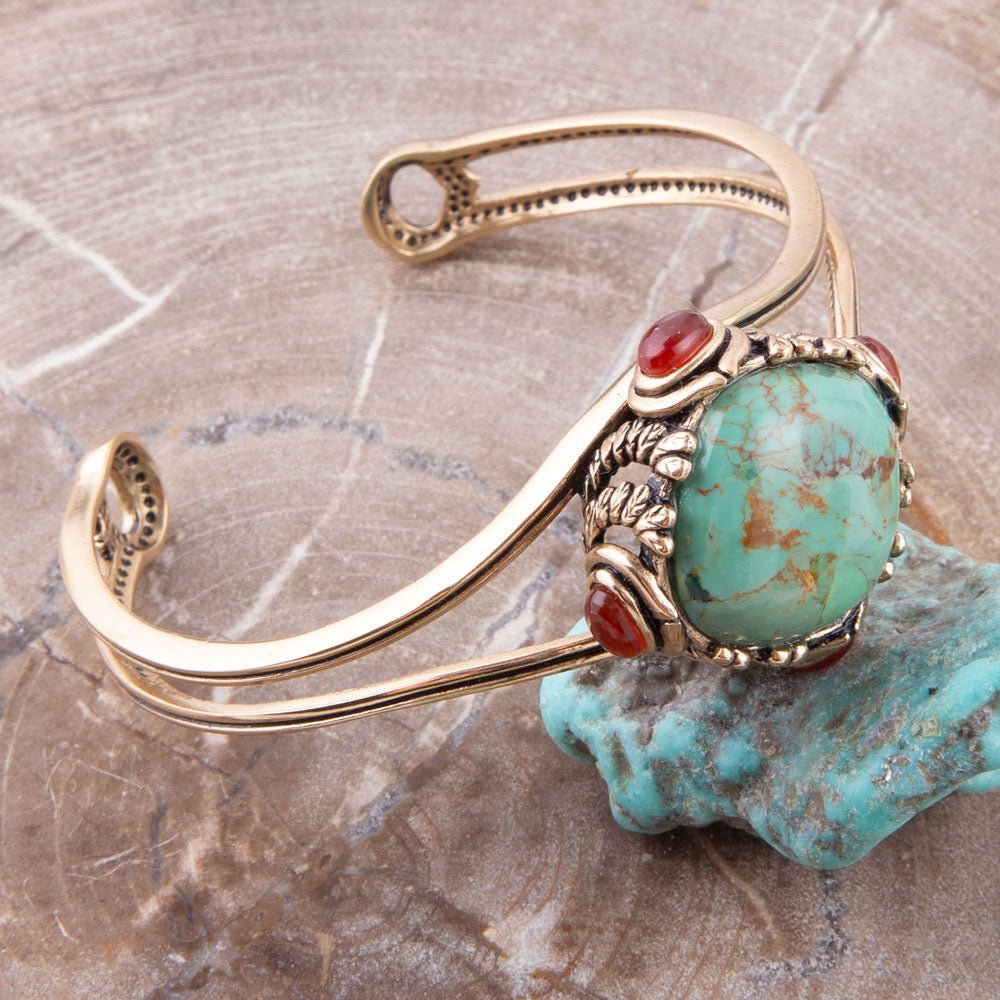 Wilder Turquoise Carnelian and Bronze Cuff Bracelet detail view by Barse Jewelry