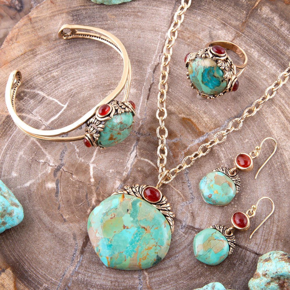 Wilder Turquoise Carnelian and Bronze Cuff Bracelet detail view by Barse Jewelry