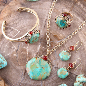 Wilder Turquoise Carnelian and Bronze Cuff Bracelet detail view by Barse Jewelry