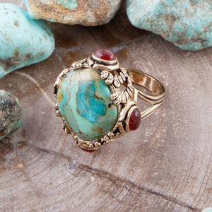 Wilder Blue Turquoise Golden Statement Ring detail view by Barse Jewelry