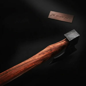 Traditional Norse Bearded War Axe (Skeggøx) featuring Damascus Steel Head, Solid Wood Handle, Sheath Included by JW SteelCrafts, leather knife sheath detail photo 4