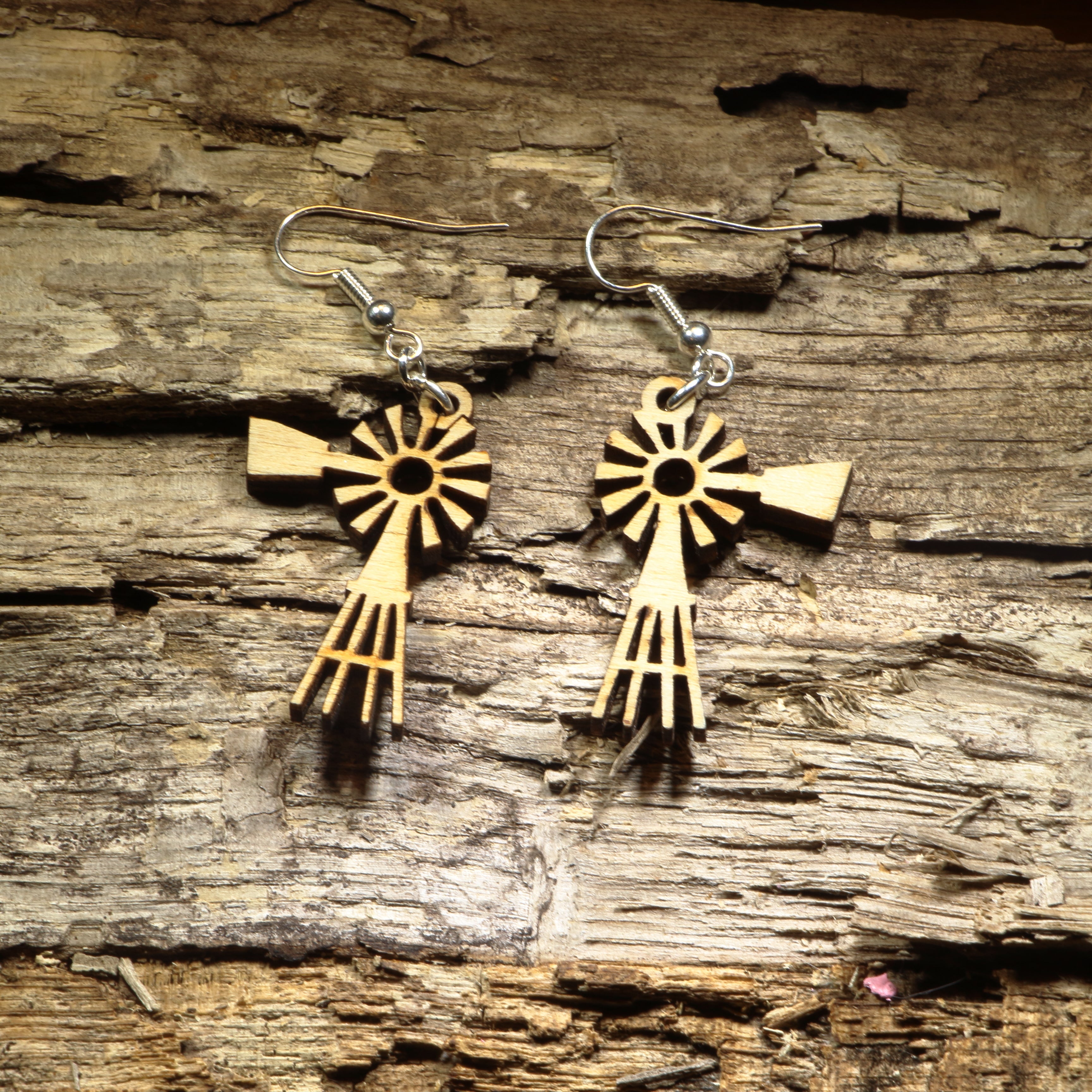 Prairie Windmill Wooden Dangle Earrings | Farm Country Jewelry