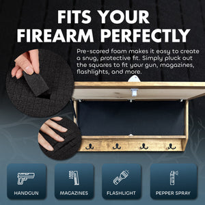 Wolf in the Wild Hidden Gun Storage - Coat Rack Concealment Shelf with Hooks for Coats, Bags, & Hats - Quick Access Hidden Gun Shelf - Secure Magnetic by Bellewood Designs