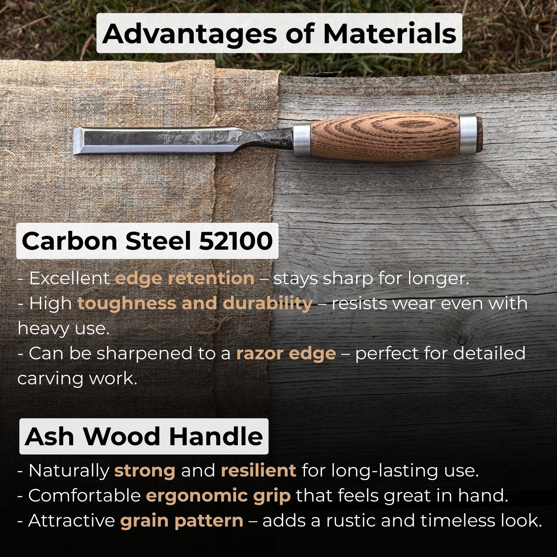 Wood Carving Chisel, 10 - 50 mm (0.39 - 1.97 inches) detail view by Sharky Forged Steel Tools
