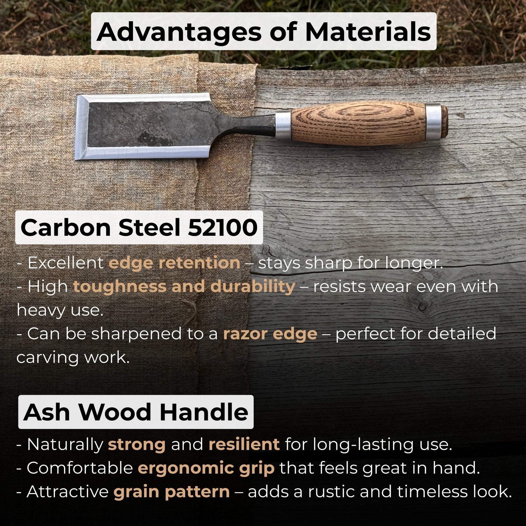 Wood Carving Chisel, 10 - 50 mm (0.39 - 1.97 inches) detail view by Sharky Forged Steel Tools